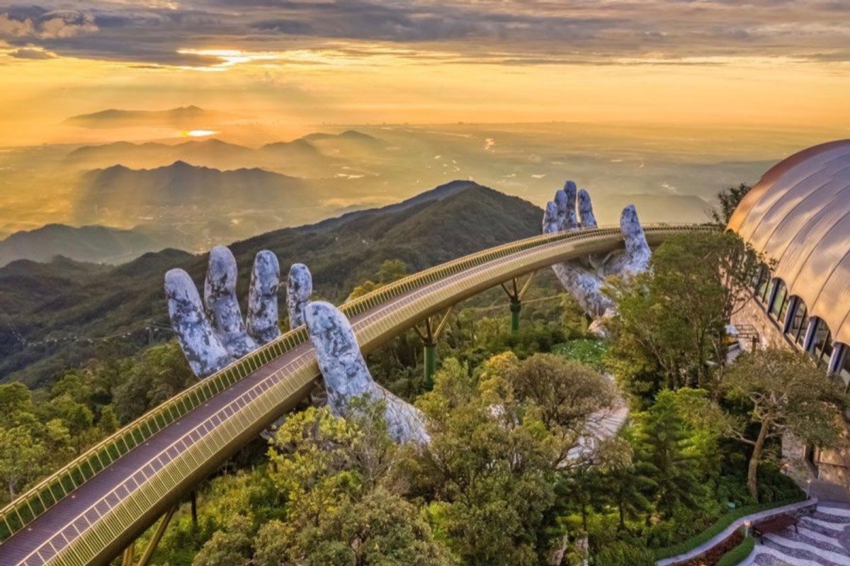 The Golden Bridge held up by giant stone hands near Da Nang