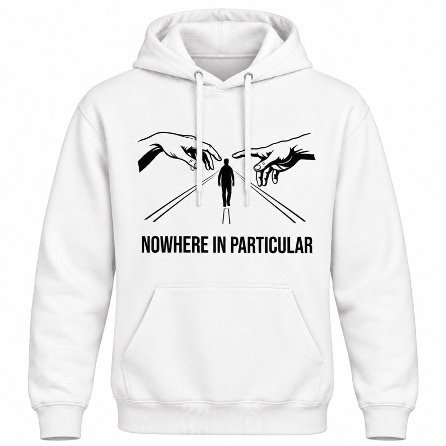 Nowhere in Particular Hoodie – White, Classic Print